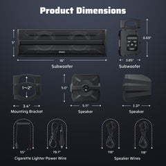 Ehaho 2.1 CH Stereo UTV Sound Bar (Subwoofer) and Speakers