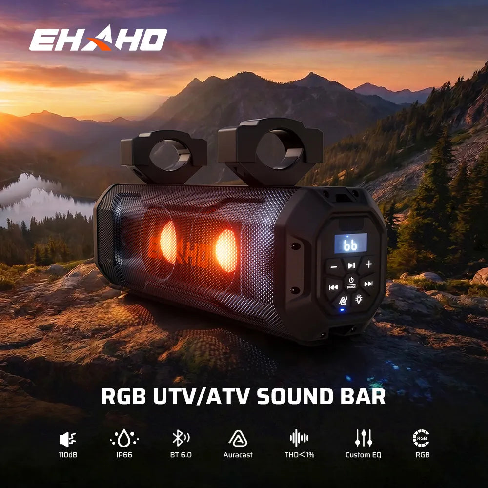 EHAHO Bluetooth UTV Sound Bar with RGB Lights