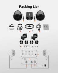 Ehaho 4" Motorcycle Speakers | 600W Bluetooth 6.0 | External Class-D amplifier