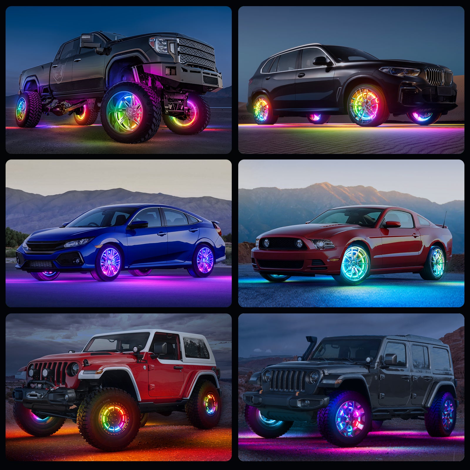 Sando Tech RGB LED Wheel Lights For Polaris Slingshot - 15.5" Bluetooth App Controlled