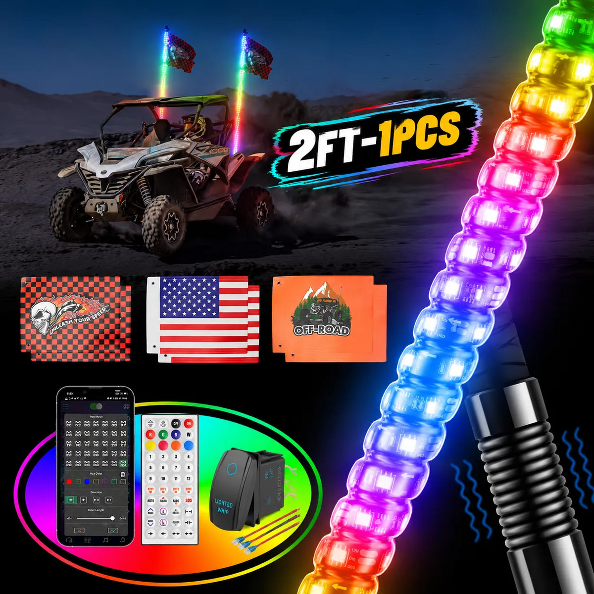 Ehaho LED Whip Lights mit integriertem Federfuß-NA103