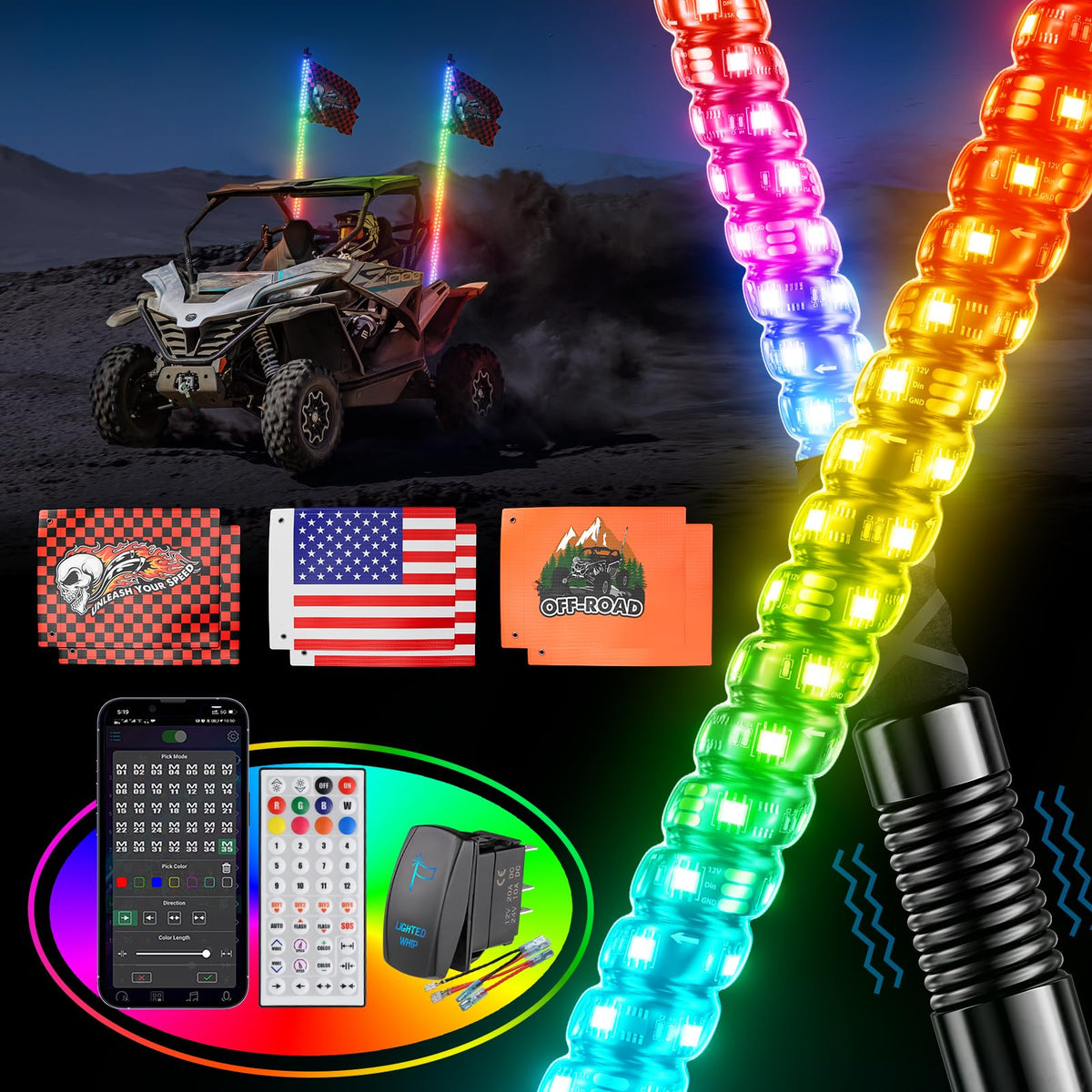 Ehaho LED Whip Lights with Spring Base Integrated