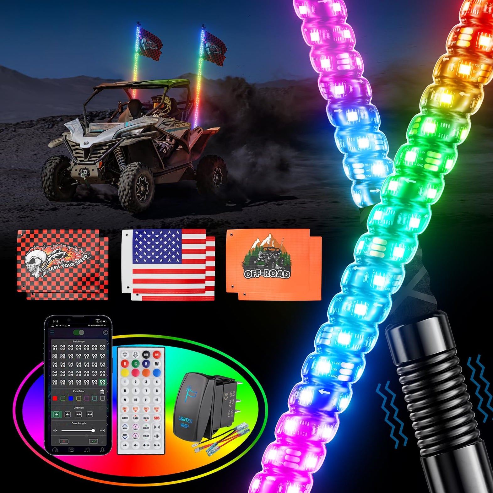 Ehaho 2-Pack Mexico Flags For UTV/ATV Whip Lights - 16.7"x12" Nylon, Double-Stitched For Polaris RZR, Can-Am
