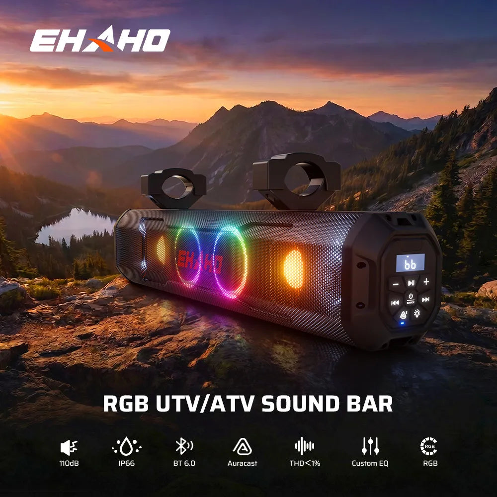 EHAHO Bluetooth UTV Sound Bar with RGB Lights