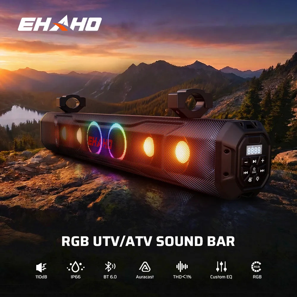 EHAHO Bluetooth UTV Sound Bar with RGB Lights