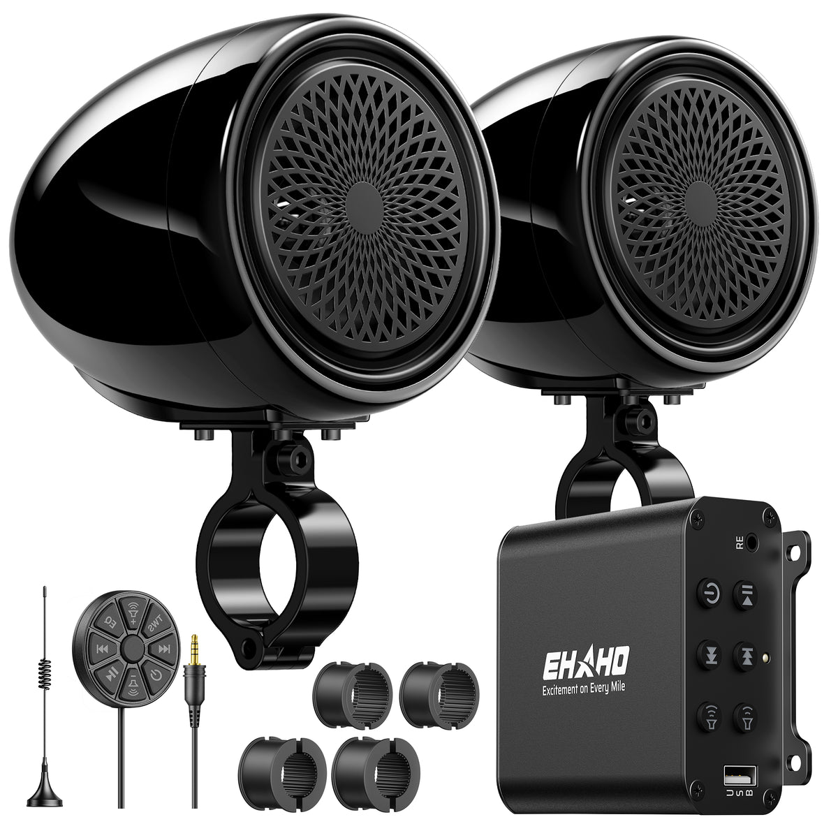 Ehaho 4" Motorcycle Speakers | 600W Bluetooth 6.0 | External Class-D amplifier