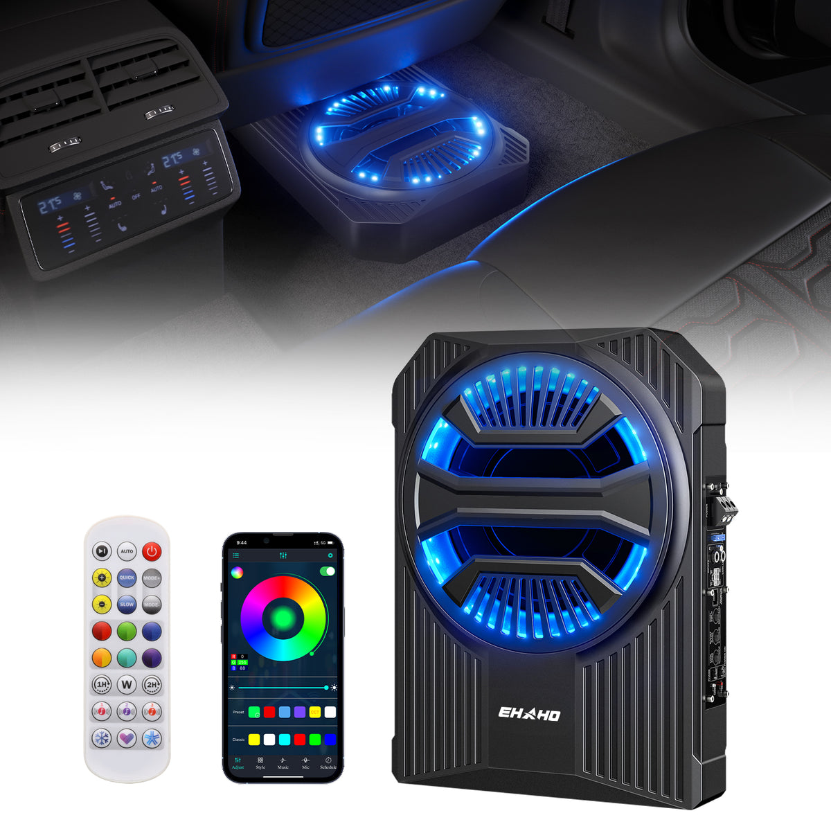 Ehaho 10" 1600W Slim Under Seat Car Subwoofer with Amp