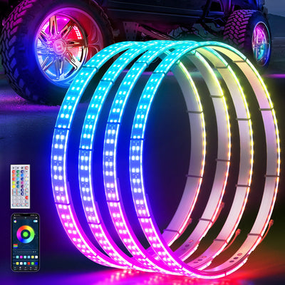 Ehaho 14''-18'' Double Row Adjustable Wheel Lights for Cars / Trucks / Jeeps