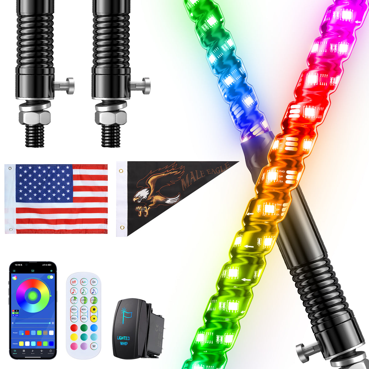 Ehaho Whip Lights with Spring Base | Insert Pin